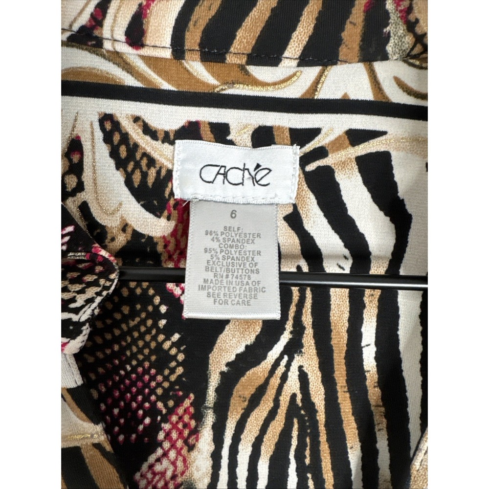 Cache Womens Size 6 Button Down long Sleeve Dress Collar Animal Print - Picture 2 of 10